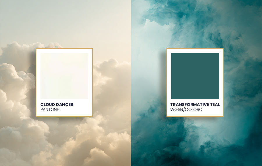 Cores Tendência 2026: Como Usar Cloud Dancer e Transformative Teal na Decoração