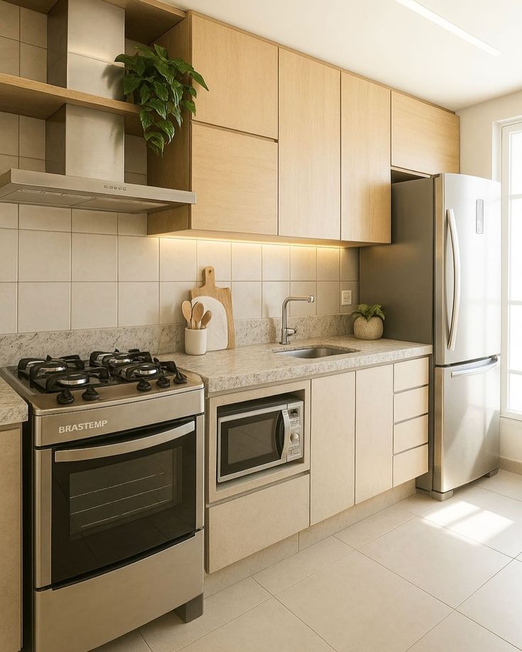 Cozinha com fogão de piso