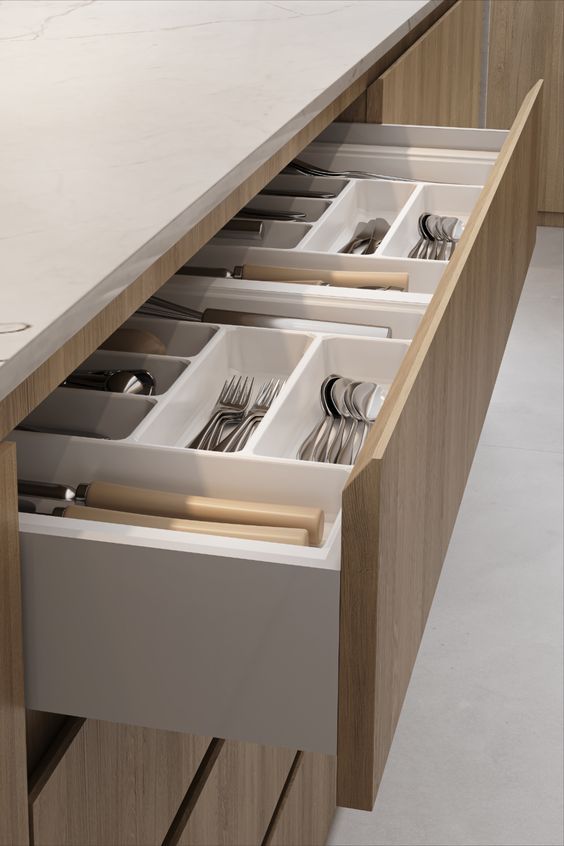 Gaveta aberta com corrediças invisiveis, a corrediça nao aparece