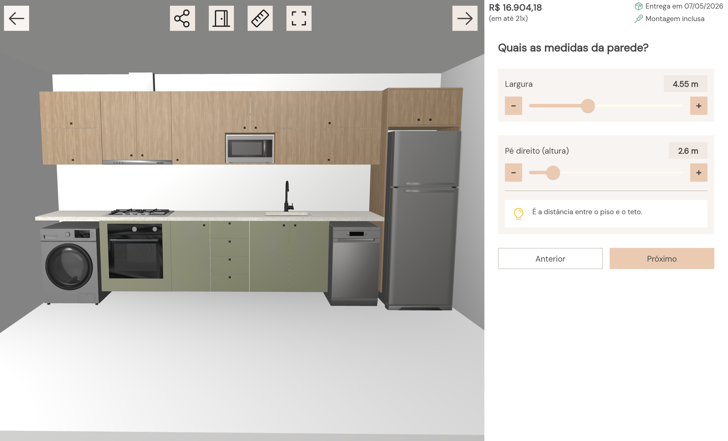 UI Imagem da UI da Oca Maker editando uma cozinha integrada completa